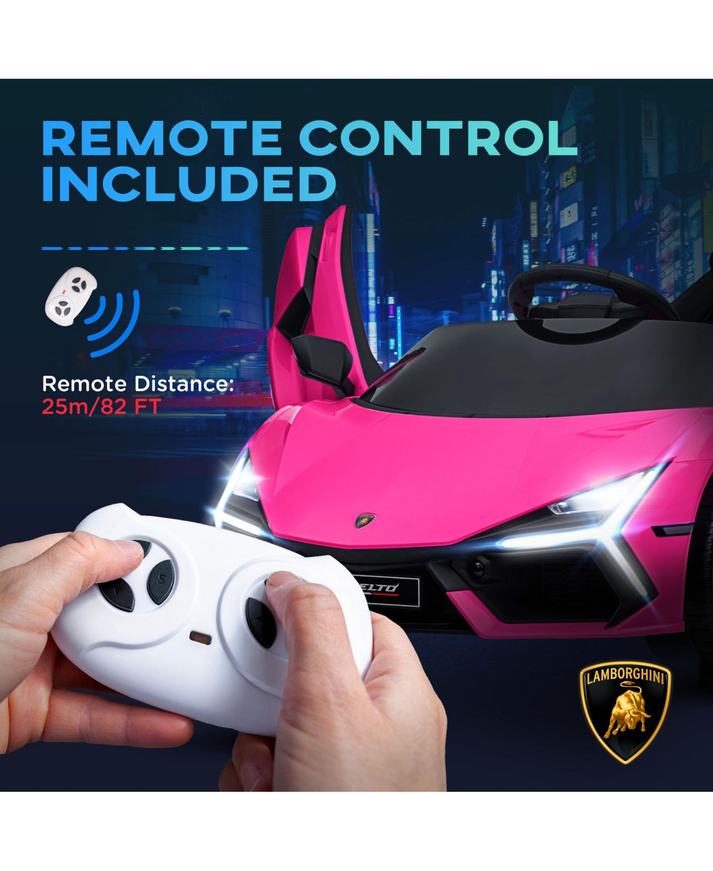 Детская игрушка Qaba Lamborghini Revuelto 12V Electric Dual-Mode Ride-On Car, 1 Player, Ages 3+, цвет: Розовый — фото 5