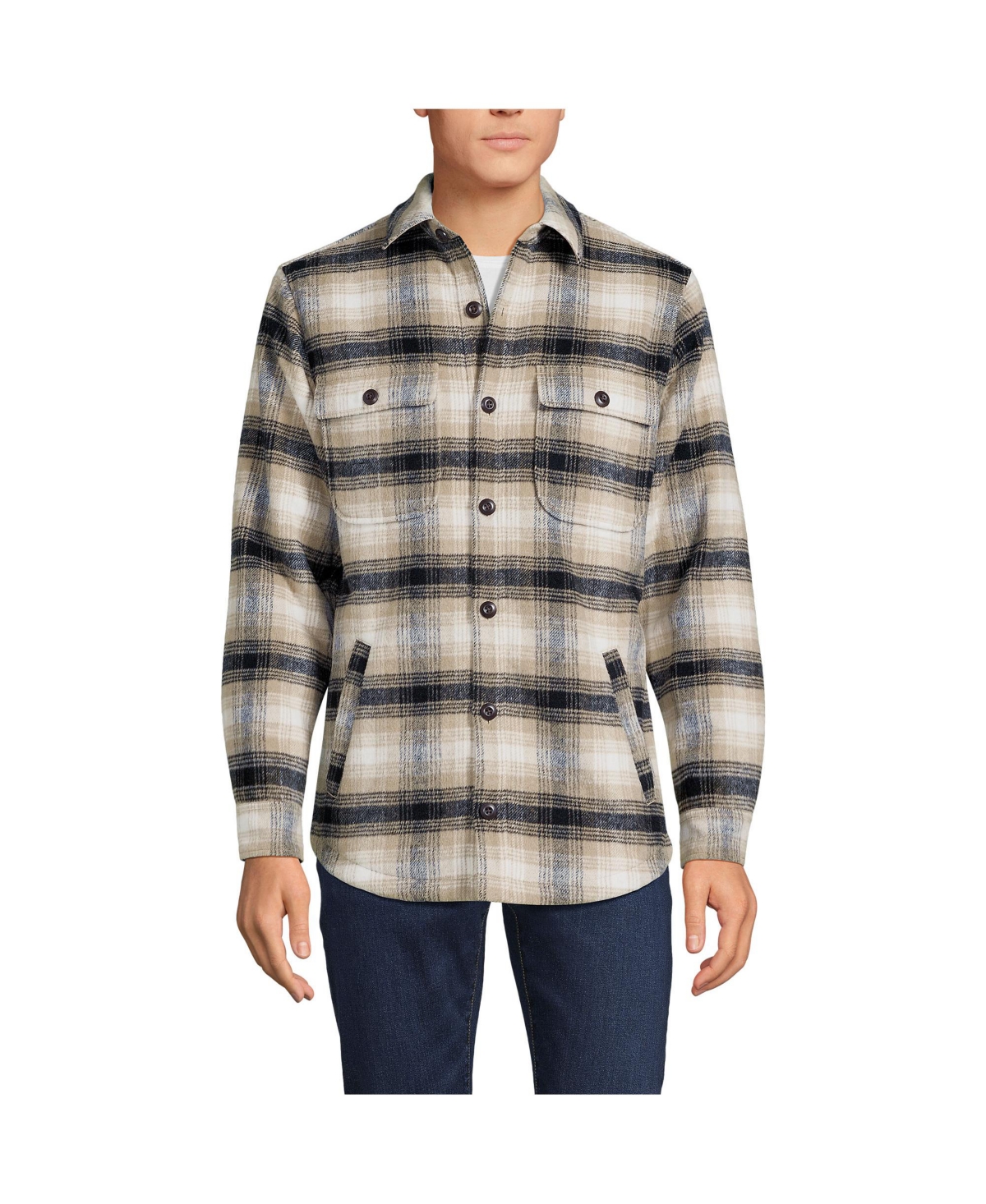 Women's Men's Super Brushed Shirt Jacket - Aged steel heather/blue plaid