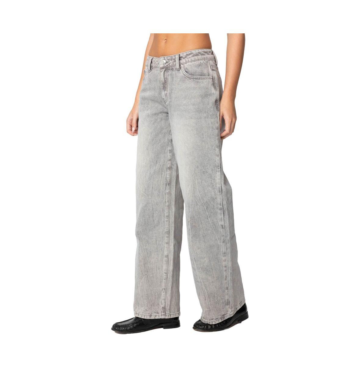 Edikted Women's Magda Low Rise Acid Wash Jeans - Gray-washed