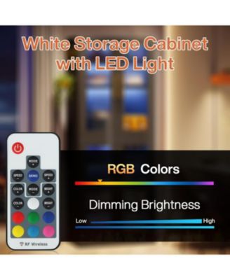 Bookcase with Doors and LED Light, 67-inch Tall  Bookshelf with 8-Tier Adjustable Shelves and Hanging Hooks, Freestanding Storage Cabinet