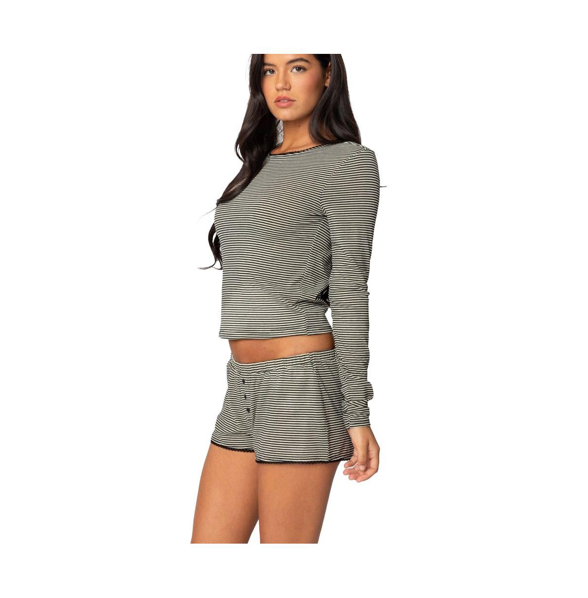 Edikted Women's Suzy Striped Long Sleeve T Shirt - Black-and-white