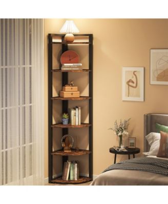 70.9 Inch Tall Corner Bookshelf Small Bookcase Rustic Corner Shelving Unit Storage Rack,6 Tier Corner Shelf