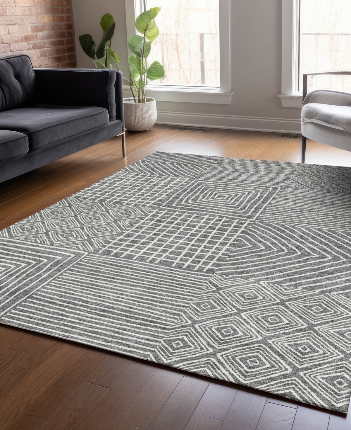 Addison Chantille Machine Washable Acn1044 5'x7'6" Area Rug In Charcoal