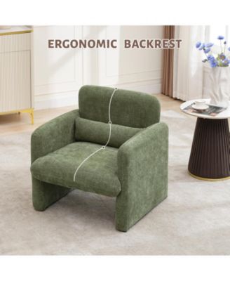 Modern Accent Chair, Chenille Upholstered Single Sofa Chair with Arms and Waist Pillow, Comfy Reading Armchair for Bedroom, Living Room, Office, or Apartment