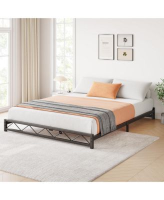 Full Size Bed Frame, Metal Low Platform Bed Frame, with Wavy Pattern, Metal Slat Support