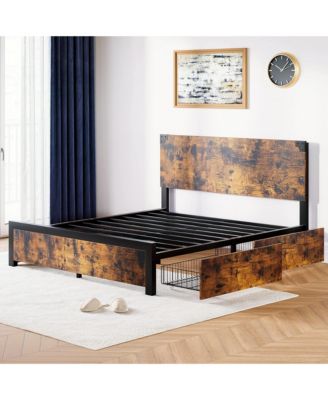 Queen Bed Frame, Platform Queen Size Bed Frame with Wood Headboard