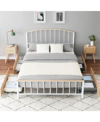 Full Platform Bed Frame with Headboard & Footboard, Platform Bed Frame with 4 Storage Drawers