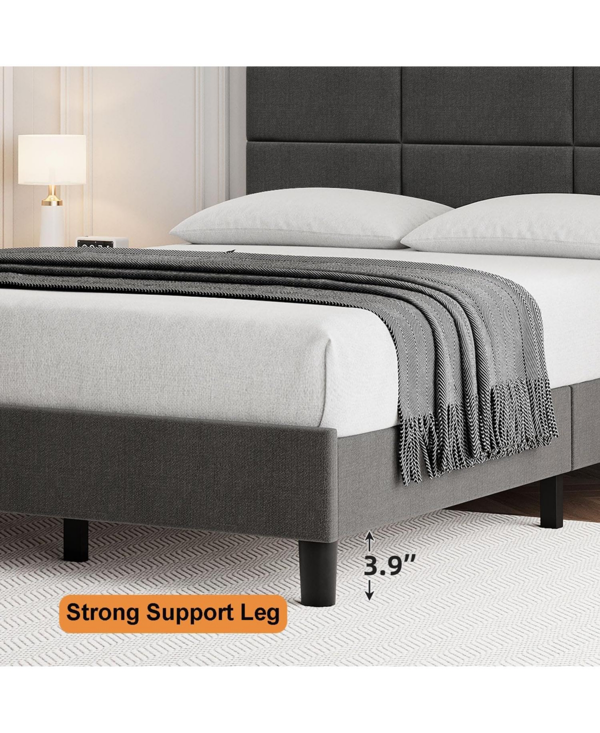 gaomon Size Bed Frame with Adjustable Headboard, Linen Upholstered Platform Bed Frame