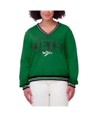 Women's Green New York Jets Oversized Long Sleeve V-Neck Sweatshirt