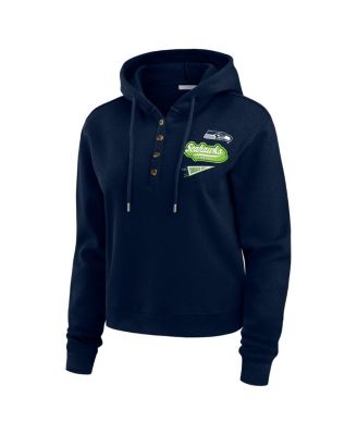 Women's Navy Seattle Seahawks Waffle-Knit Pullover Hoodie