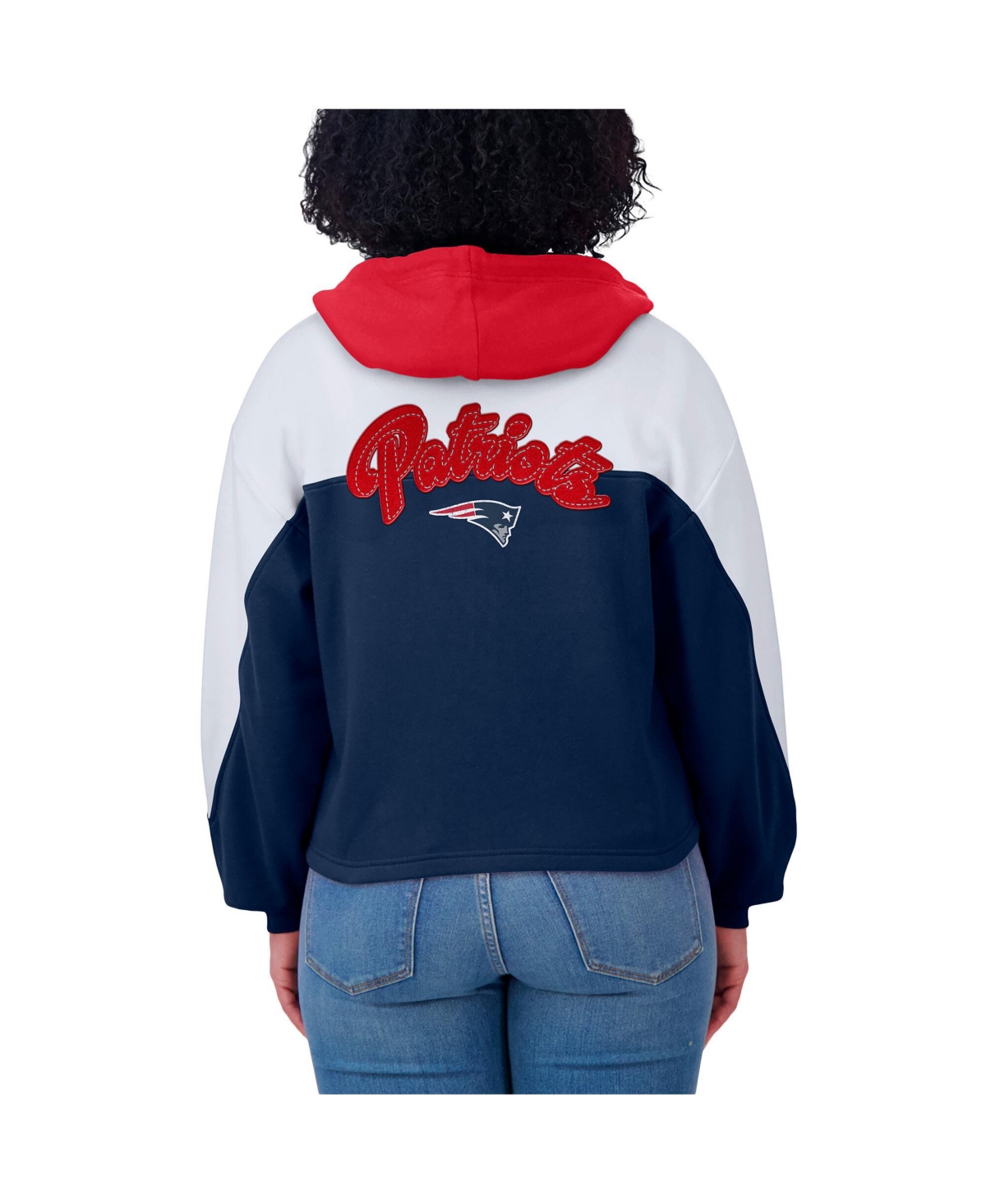 Wear By Erin Andrews Women's Navy/white New England Patriots Color Block Full-zip Hoodie In Navy,white