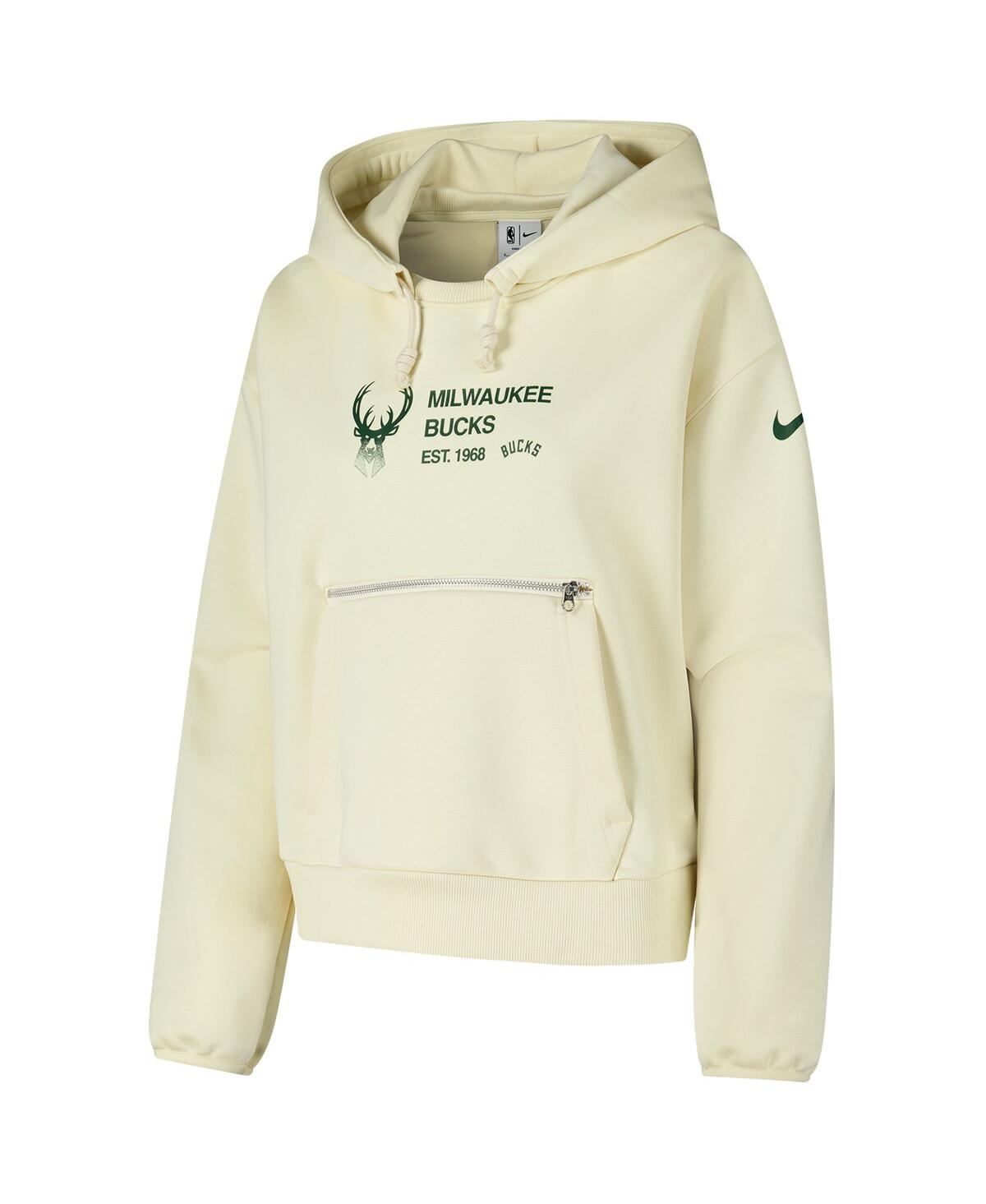 Nike Women's Cream Milwaukee Bucks Courtside Standard Issue Performance Pullover Hoodie In Cream