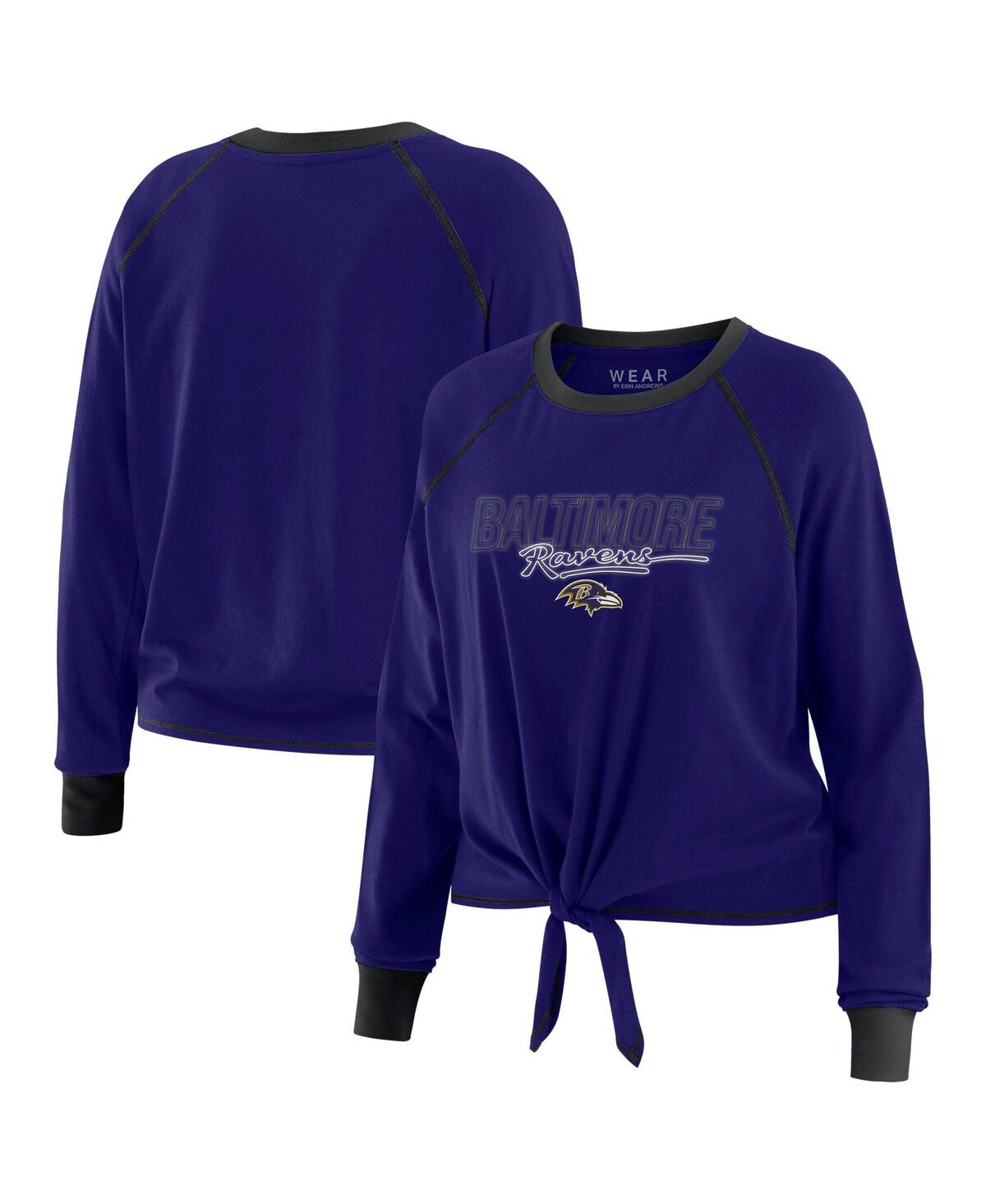 Wear By Erin Andrews Women's Purple Baltimore Ravens Tie-front Long Sleeve T-shirt In Purple