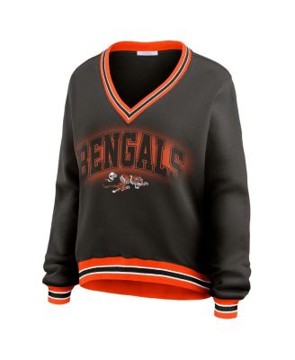 Women's Black Cincinnati Bengals Oversized Long Sleeve V-Neck Sweatshirt