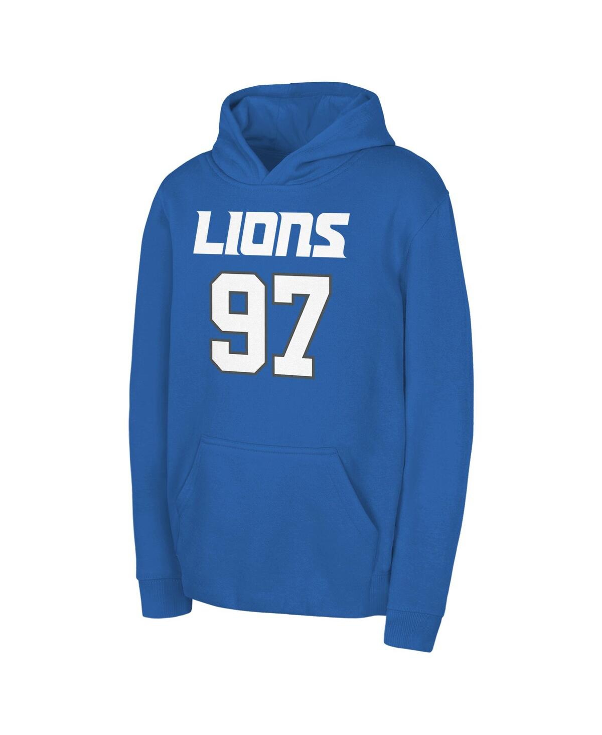 Outerstuff Big Boys And Girls Aidan Hutchinson Blue Detroit Lions Mainliner Player Name Number Pullover Hoodie In Blue