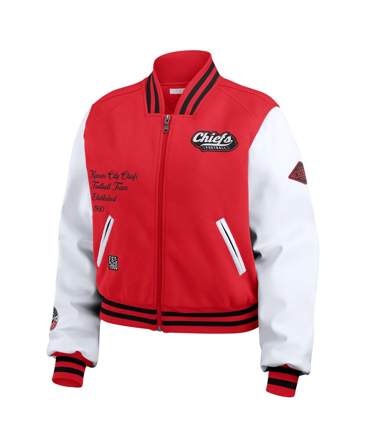 Wear By Erin Andrews Women's Red/white Kansas City Chiefs Varsity Full-zip Jacket In Red,white