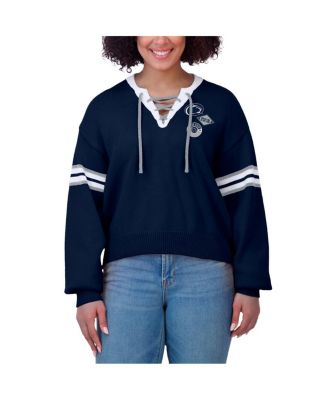 Women's Navy Penn State Nittany Lions Lace-Up Pullover Sweater