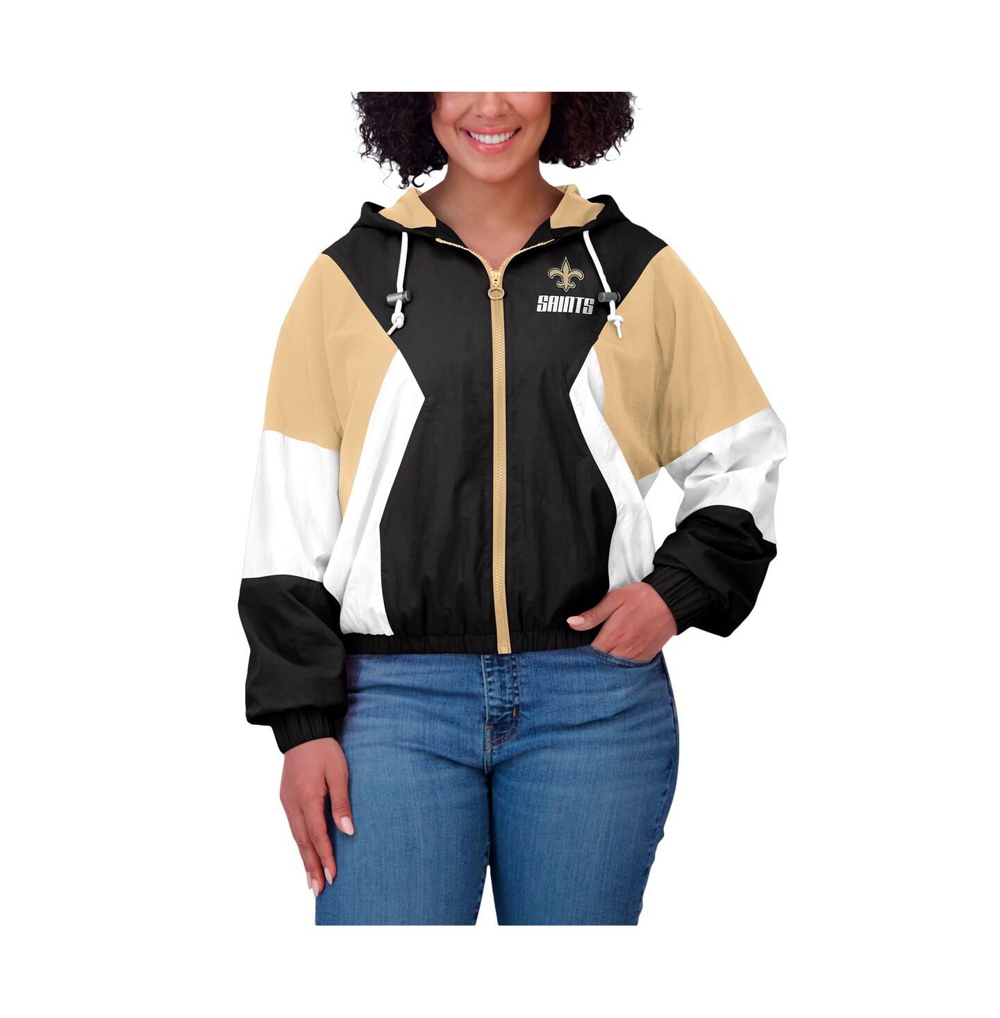 Женская куртка WEAR by Erin Andrews Black New Orleans Saints Color Block Full-zip Windbreaker — фото 3