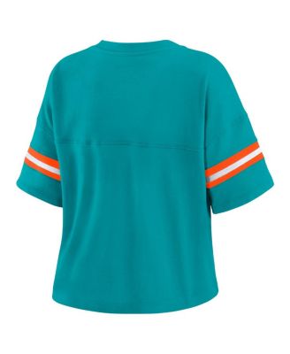 Women's Aqua Miami Dolphins Color Block Boxy Modest Crop V-neck T-shirt