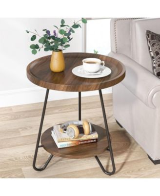 2-Tier End & Side Table with Metal Legs Set of 2, Modern Industrial Beside Table, Small Accent Table Snack Table