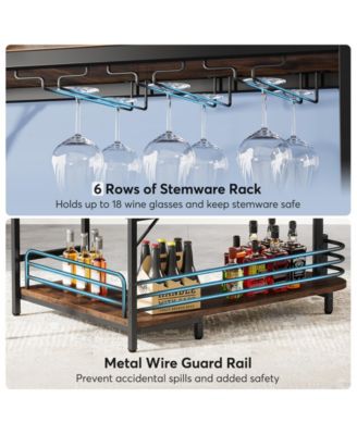 3 Tier Liquor Bar Table with Storage Shelves and Wine Glasses Holder,L-Shaped Home Bar Unit