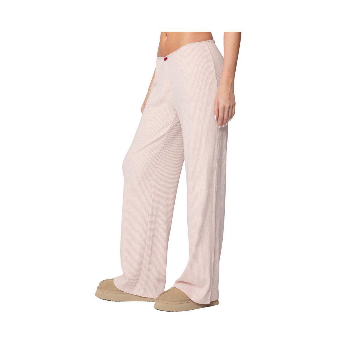 Edikted Women's Roselle Ribbed Pants - Light-pink