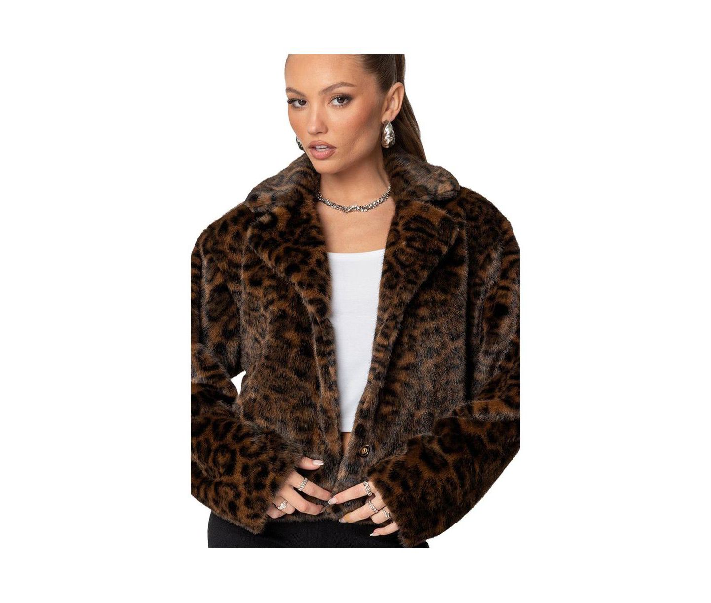 Женская куртка Edikted Lady Leopard Faux Fur, цвет: Коричневый — фото 1