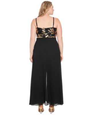 Plus Size Sequined Overlay Jumpsuit