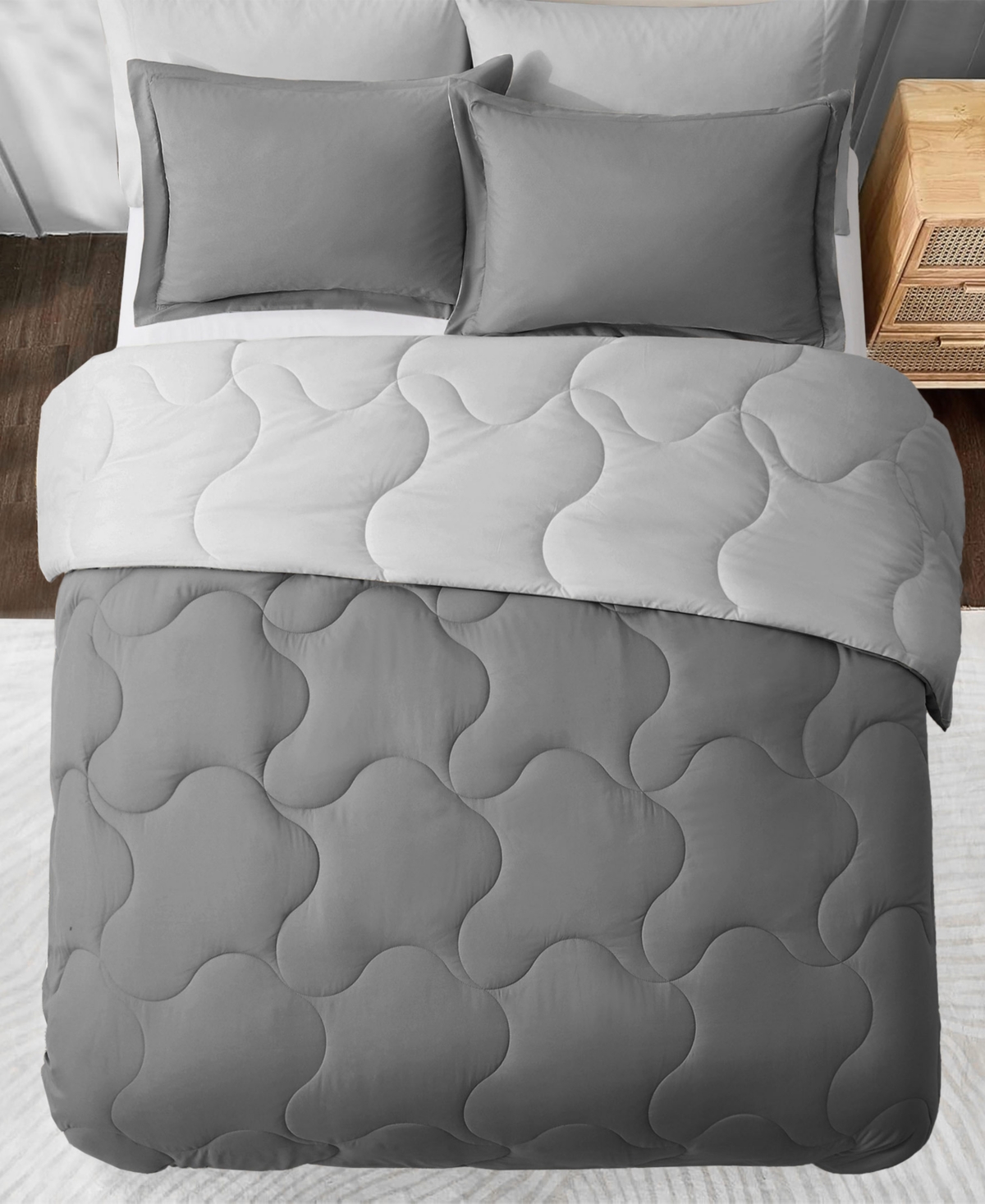Unikome Lightweight Quilted Reversible Down Alternative Comforter Set, 2 Piece, Twin In Dark Gray,light Gray