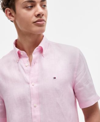 Men's Short-Sleeve Pigment-Dyed 100% Linen Button-Front Shirt