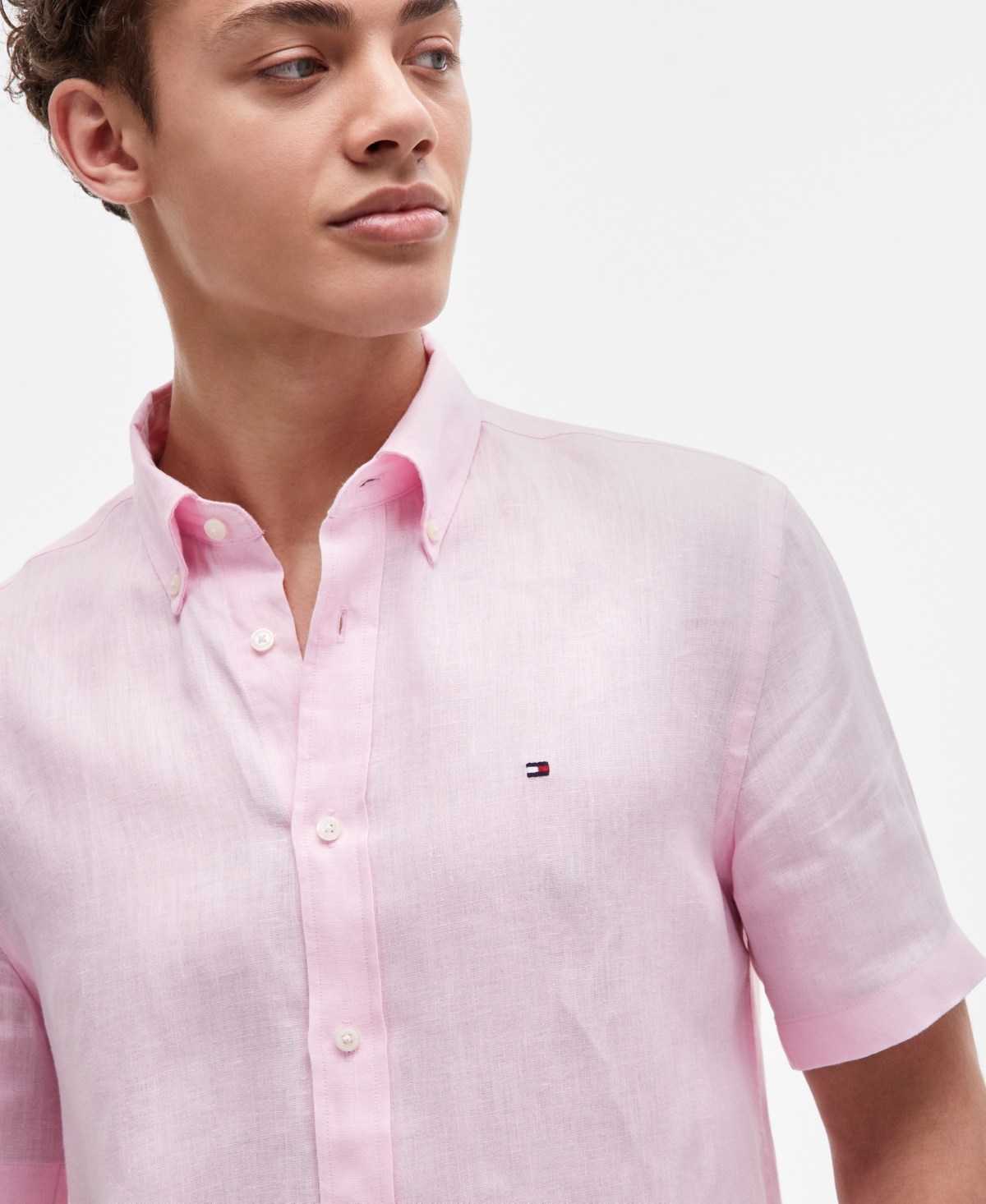 TOMMY HILFIGER MEN'S SHORT-SLEEVE PIGMENT-DYED LINEN BUTTON-FRONT SHIRT