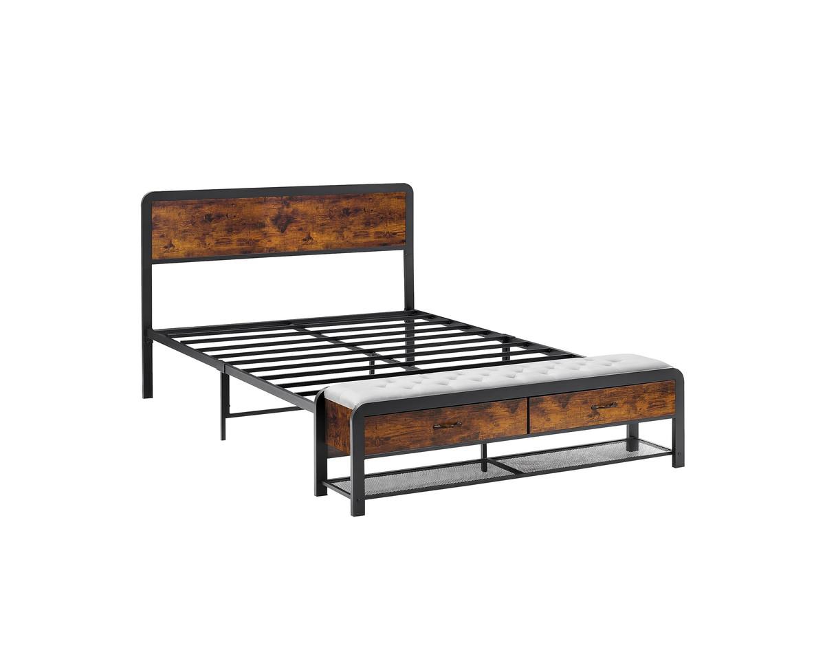 gaomon Size Metal Bed Frame with Rounded Corners, Platform Frame with Storage Bench, Double Bed Frame for Bedroom, No Box Spring Required - Brow