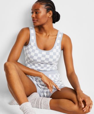 Women's Checkered Loungewear Bralette Short Set, Exclusively at Macy's