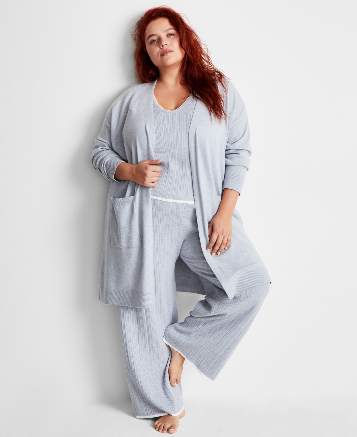 State Of Day Women's Sweater Knit Duster Robe, Exclusively At Macy's In Blue Blizzard
