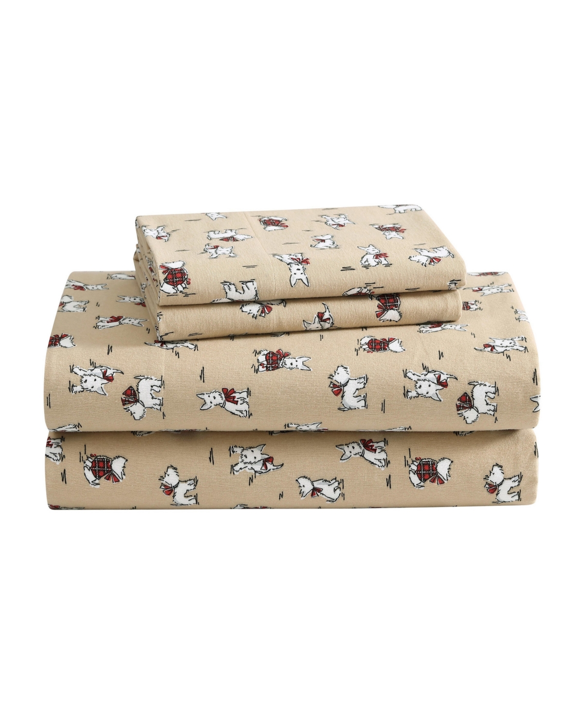 Laura Ashley Flannel 4 -pc. Sheet Set, Queen In Camel Holiday Scottie