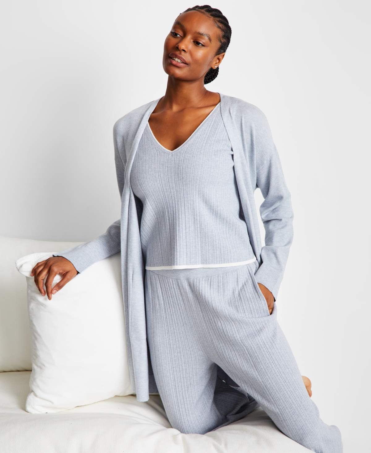 State Of Day Women's Sweater Knit Duster Robe, Exclusively At Macy's In Blue Blizzard