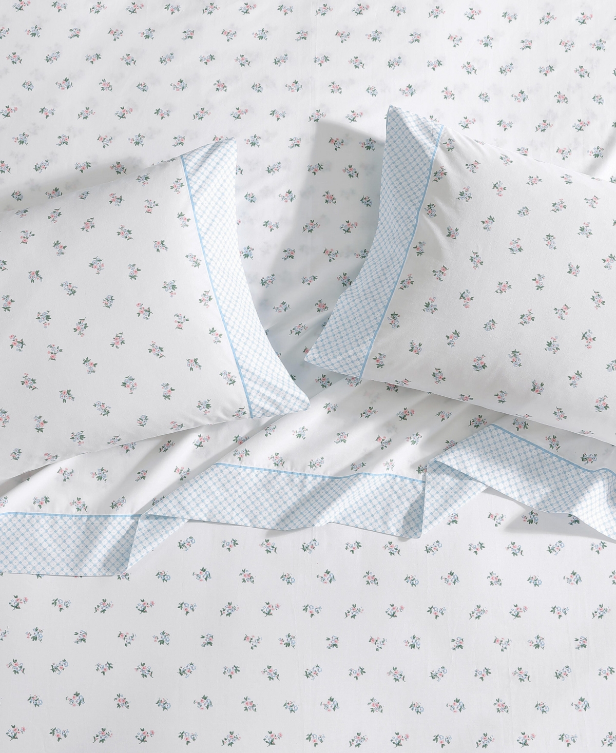 Laura Ashley Harperette Printed Hem 200-Thread Count Cotton Percale 4 -Pc. Sheet Set, Full