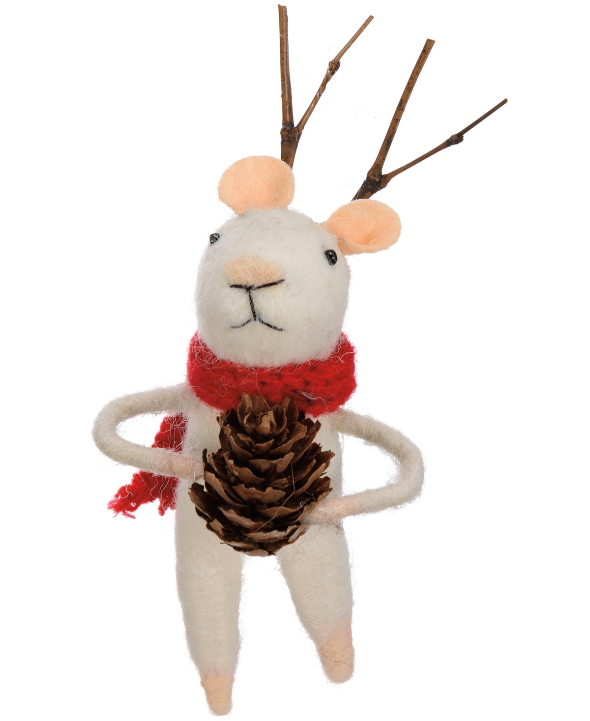 Primitives By Kathy Set Of 5 Hanging Felt Christmas Mice Figurines In Red,white