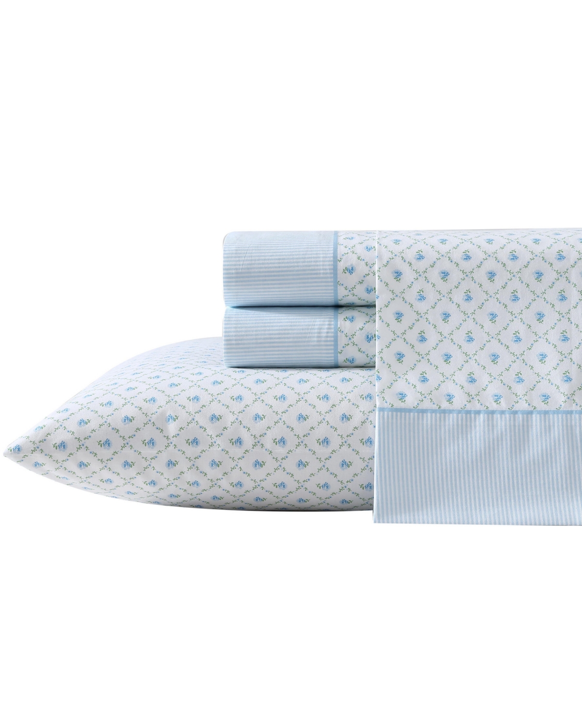 Laura Ashley 200-thread Count Cotton Percale 3 -pc. Sheet Set, Twin In Kate Printed Hem