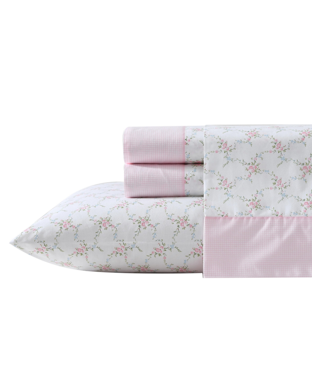 Laura Ashley 200-thread Cotton 4 -pc. Sheet Set, Full In Lynda Printed Hem