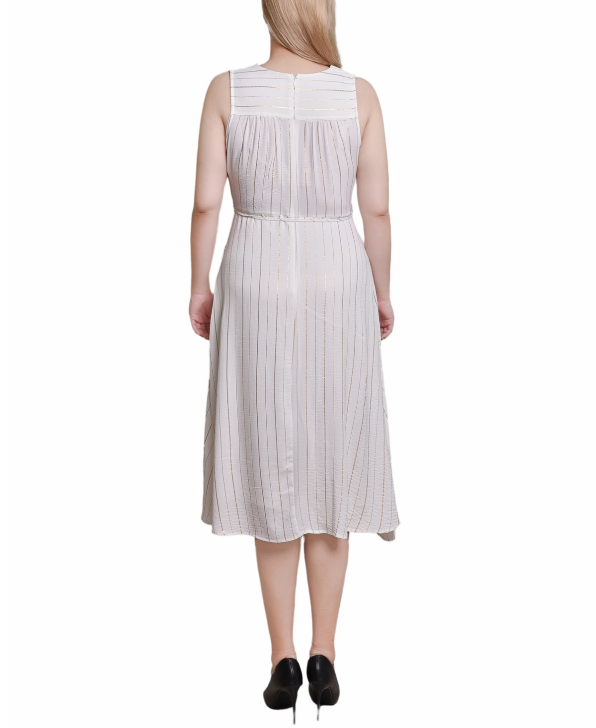 Ny Collection Women's Sleeveless Surplice Vertical Stripe Dress In White Gold