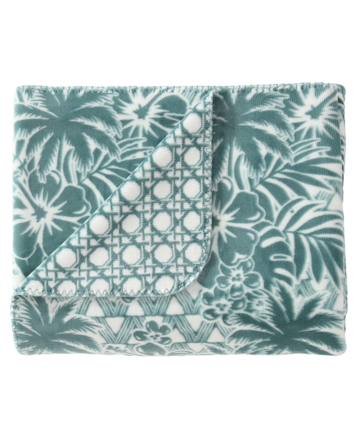 Tommy Bahama Home Closeout!  Flannel Throw, 70" X 50" In Green Lanikai Fronds