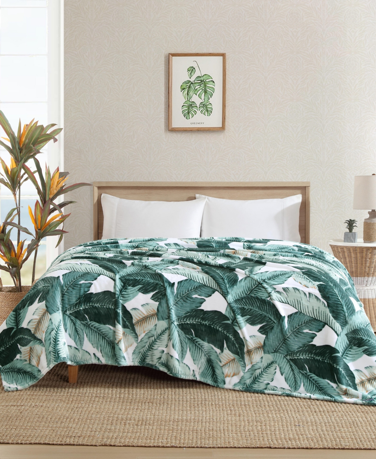 Tommy Bahama Home Classic Palms Ultra Soft Plush Fleece Blanket, Twin In Key Largo Green