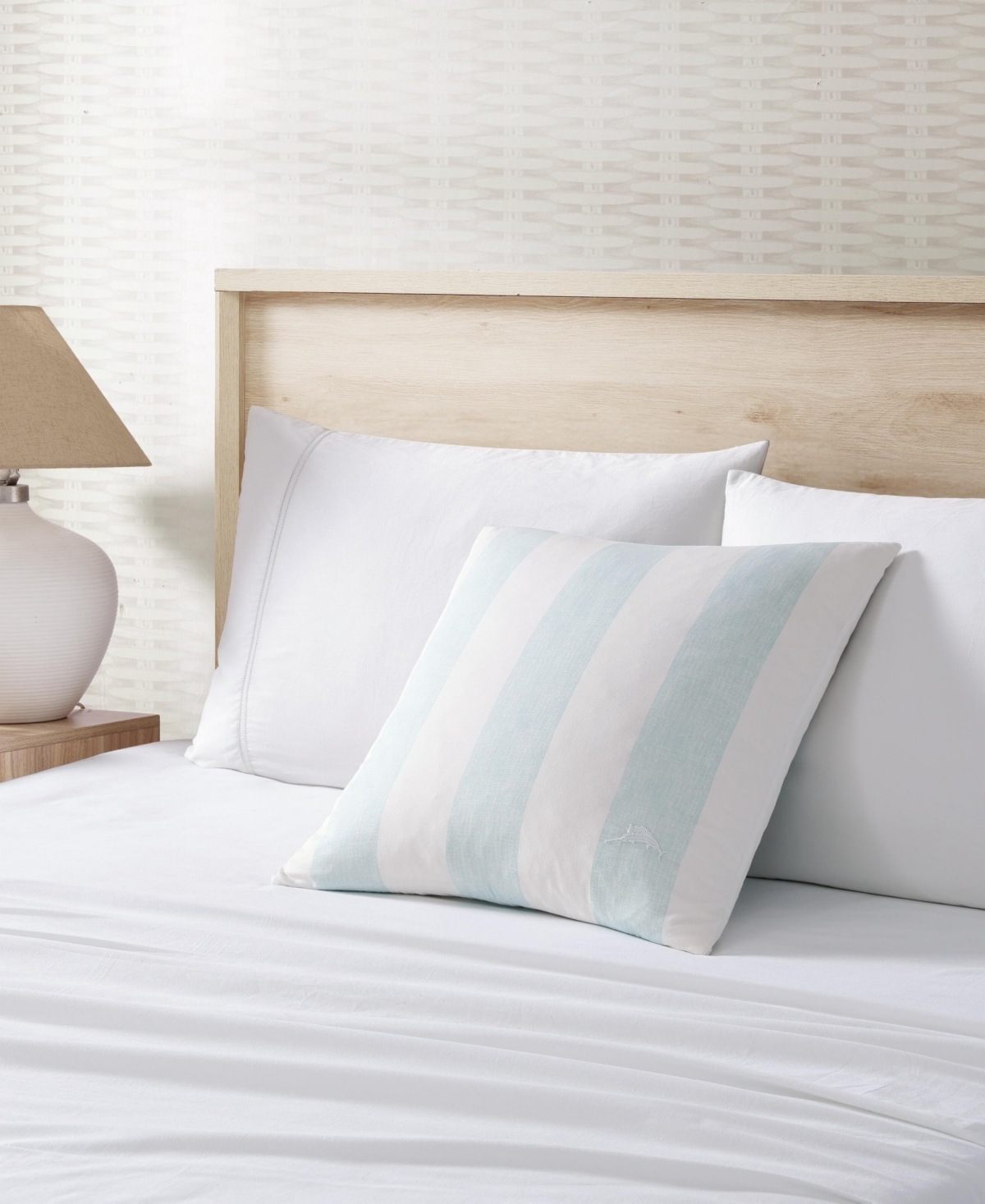 Tommy Bahama Home Closeout!  Awning Stripe Cotton Decorative Pillow, 20" X 20" In Blue Lagoon