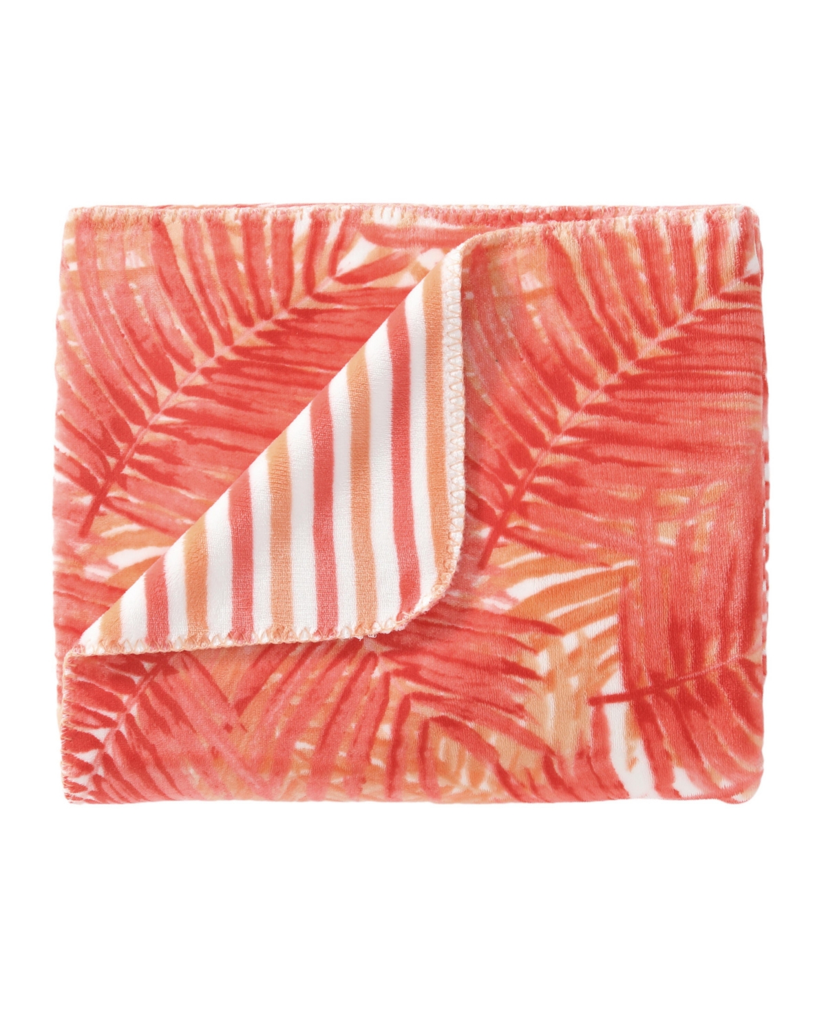 Tommy Bahama Home Closeout!  Flannel Throw, 70" X 50" In Coral Orange Hot Tropics