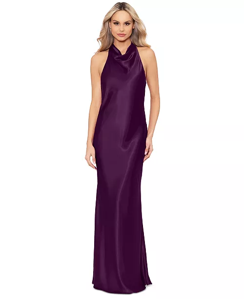 women's halter-neck sleeveless satin gown