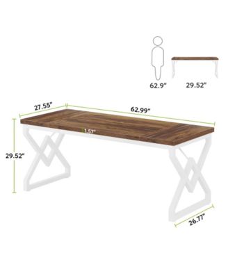 Large Office Computer Desk with Extra Thick Wooden Tabletop and Metal Frame, 63 Inch Executive Desk for Home Office