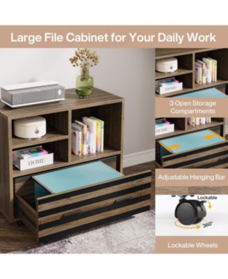 62.2" MDF L-Shaped Mobile File Cabinet, Storage Shelves & Lockable Casters Executive Desk
