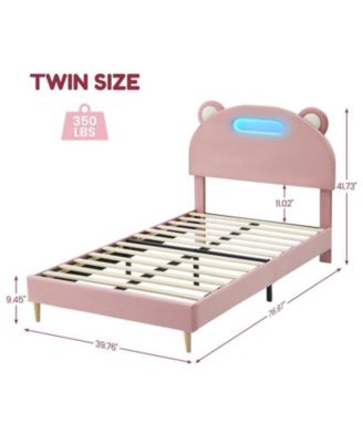 LED Twin Bed Frame with  Upholstered Adjustable Headboard, Velvet Platform, Wooden Slat Support, Noise-Free, No Box Spring Needed, Easy Assembly
