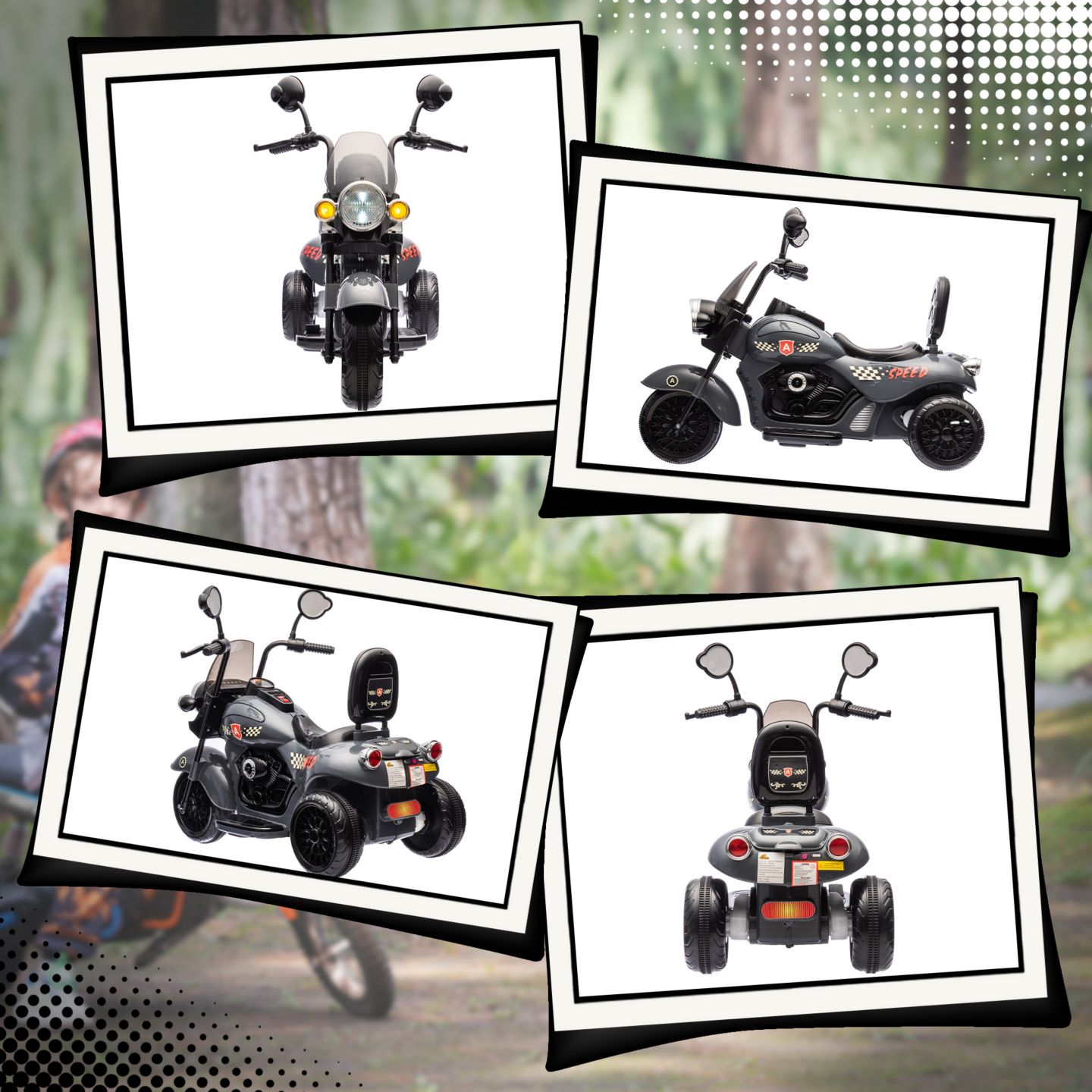 Детская игрушка Qaba 6V Three-Wheel Electric Motorcycle Ride-On with Headlights and Music, 55 lbs Capacity, Ages 3+, цвет: Серый — фото 7